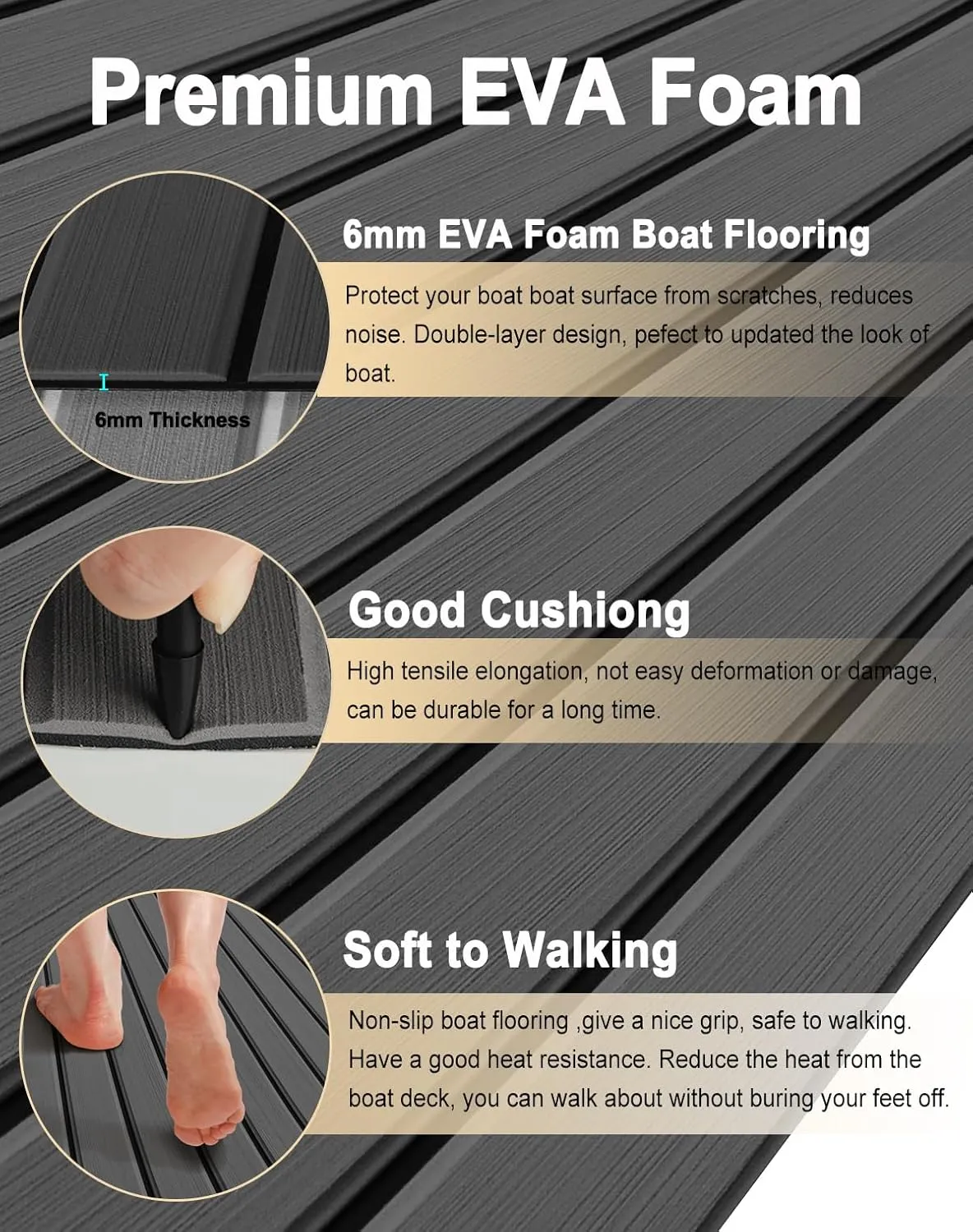Boat Flooring with 3M Adhesive EVA Foam Boat Decking Non-Slip Boat Flooring Sheet, Boat Foam Flooring Marine Carpet Faux Teak EVA Foam Sheet for Yacht Fishing Boat Kayak Motorboat RV Floor Helm Pad