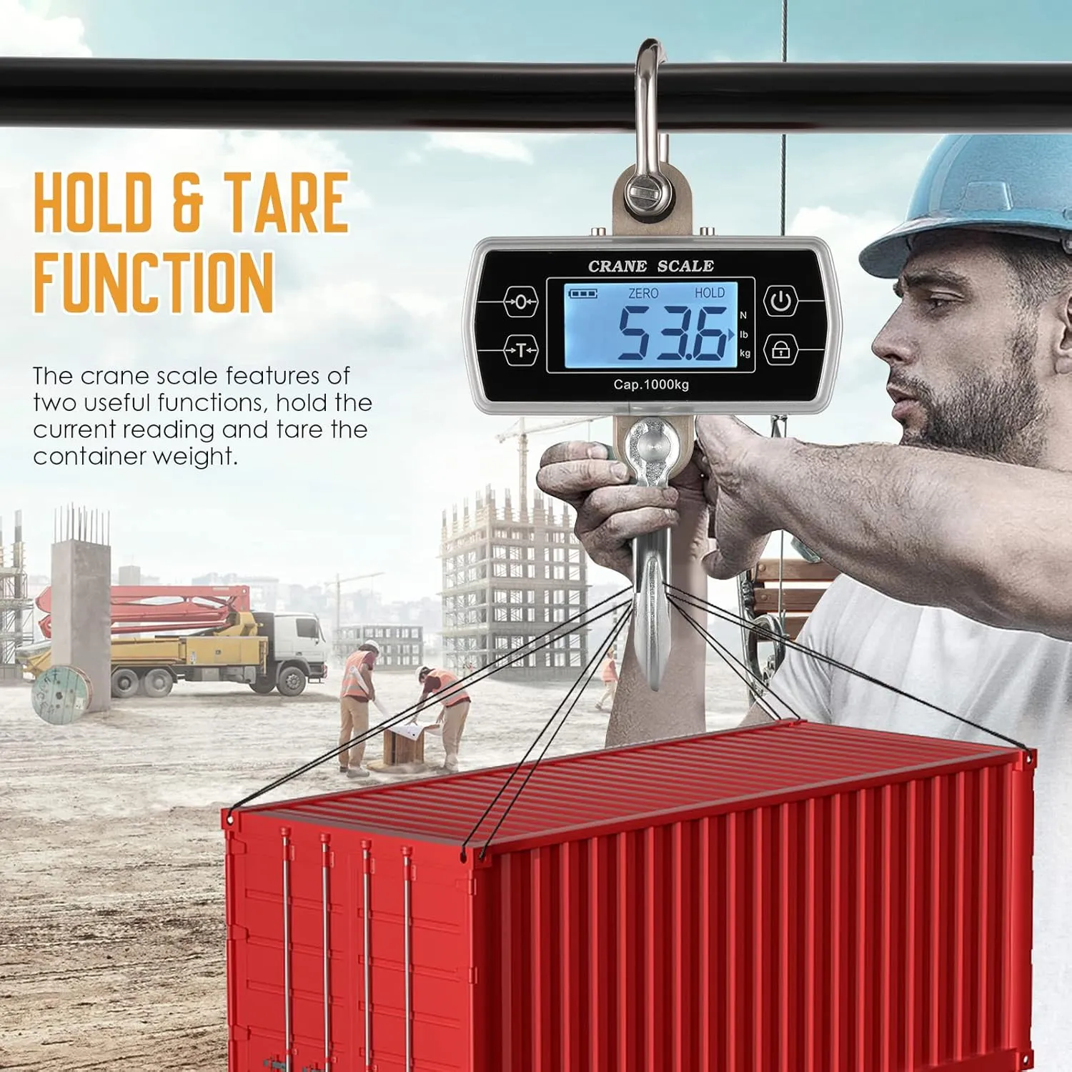 Bonvoisin Digital Crane Scale 2200lb/1000kg Industrial Hanging Scale Digital Heavy Duty for Farms Portable Big Hoist Wild Game Scale kg/lb/N (2200lb)