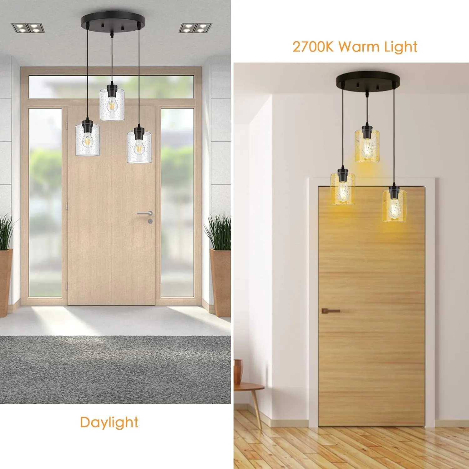 BoostArea 3-Light Modern Pendant Light Fixtures, Industrial Hanging Ceiling Lamp with Seeded Glass Shade, Farmhouse Black Pendant Lighting for Kitchen Island Sink Living Room Hallway Dining Bedroom