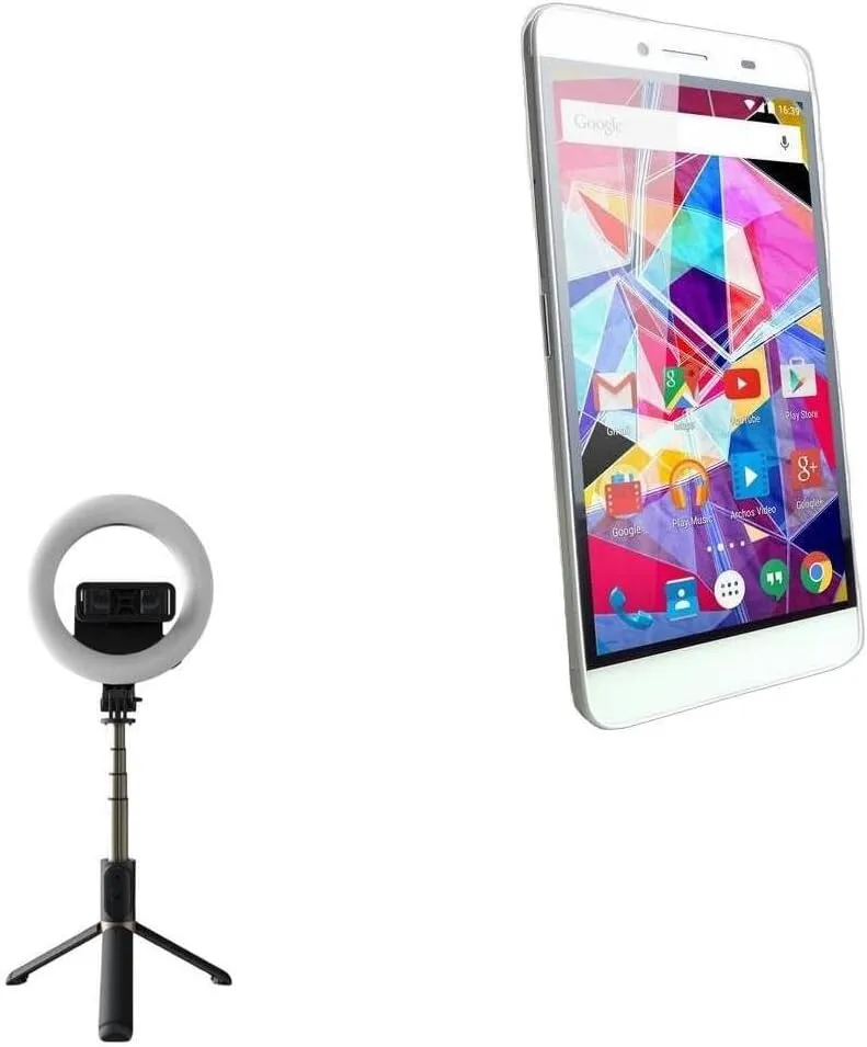BoxWave Stand and Mount Compatible with Archos Diamond Plus - RingLight SelfiePod, Selfie Stick Extendable Arm with Ring Light - Jet Black