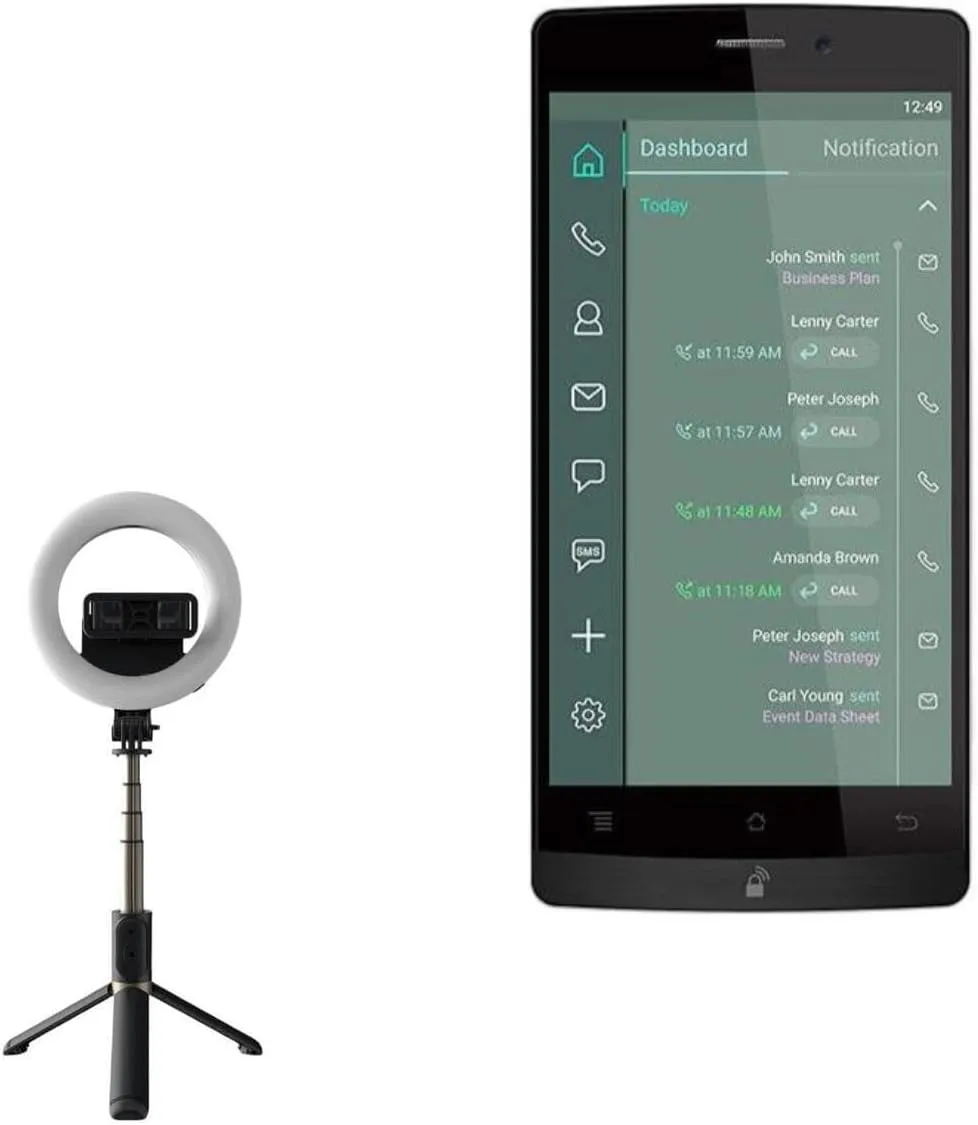 BoxWave Stand and Mount Compatible with Archos GranitePhone - RingLight SelfiePod, Selfie Stick Extendable Arm with Ring Light - Jet Black