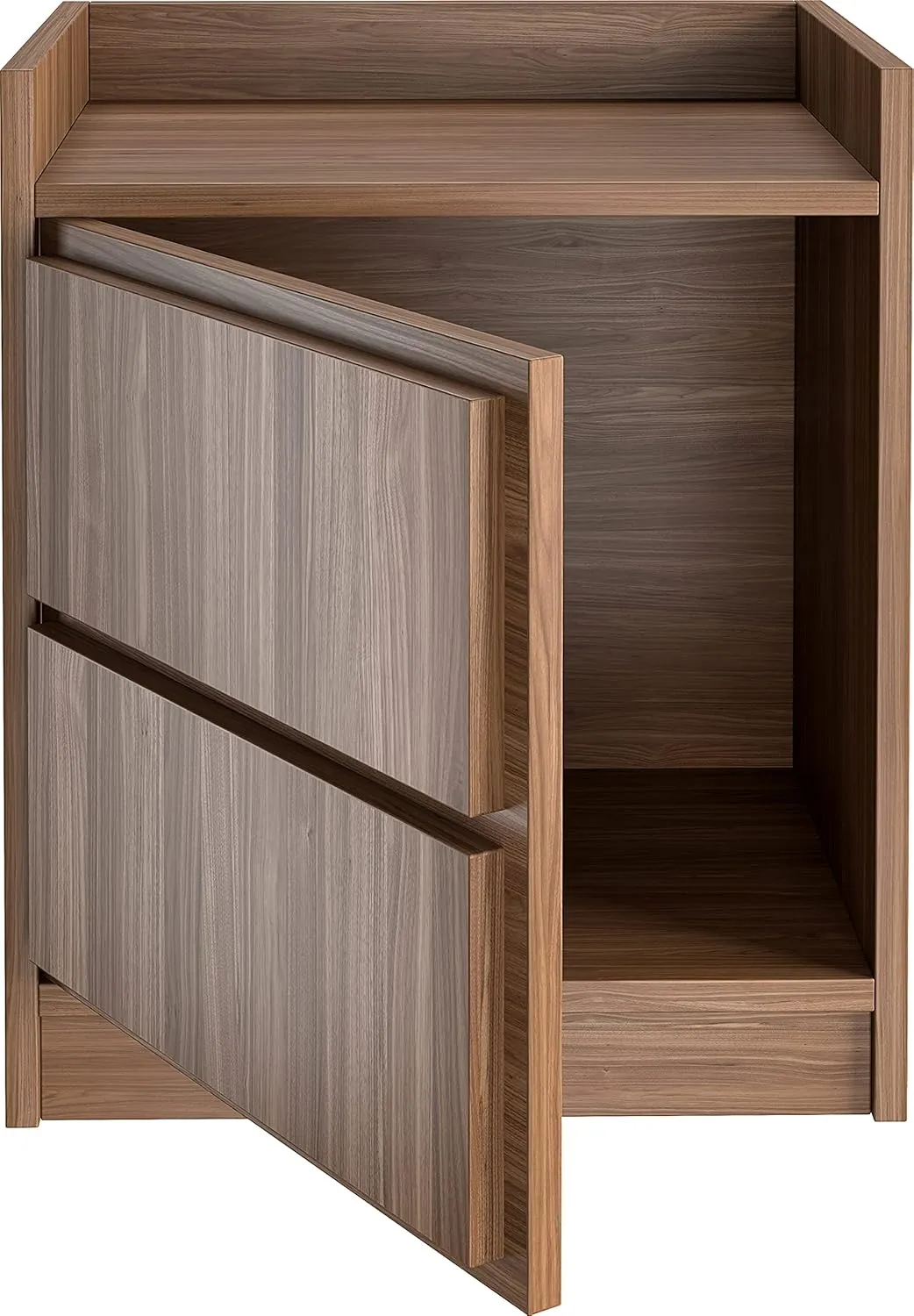 Boyd Sleep Adagio Swing Door Modern Nightstand: Bedroom Side Table with Storage Cubby and Shelf, Walnut