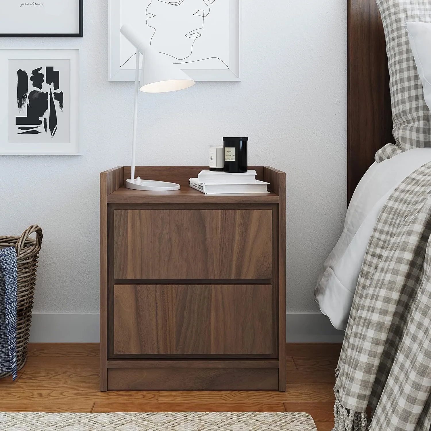 Boyd Sleep Adagio Swing Door Modern Nightstand: Bedroom Side Table with Storage Cubby and Shelf, Walnut