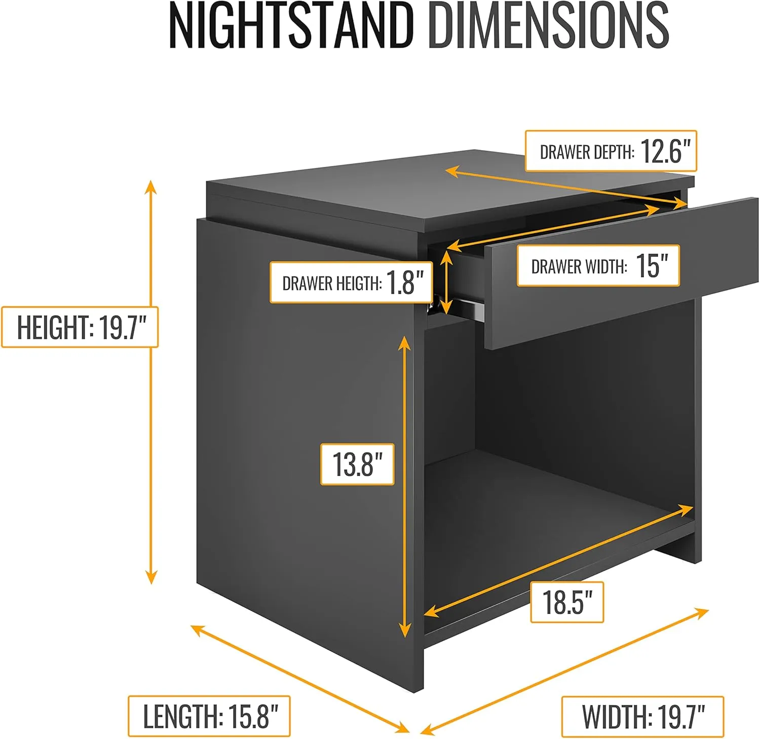 Boyd Sleep Bedroom Nightstand Bedside Table: Sydney Single Drawer Storage with Open Shelving, Black