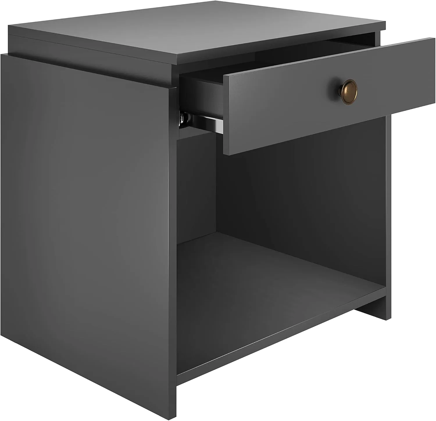 Boyd Sleep Bedroom Nightstand Bedside Table: Sydney Single Drawer Storage with Open Shelving, Black
