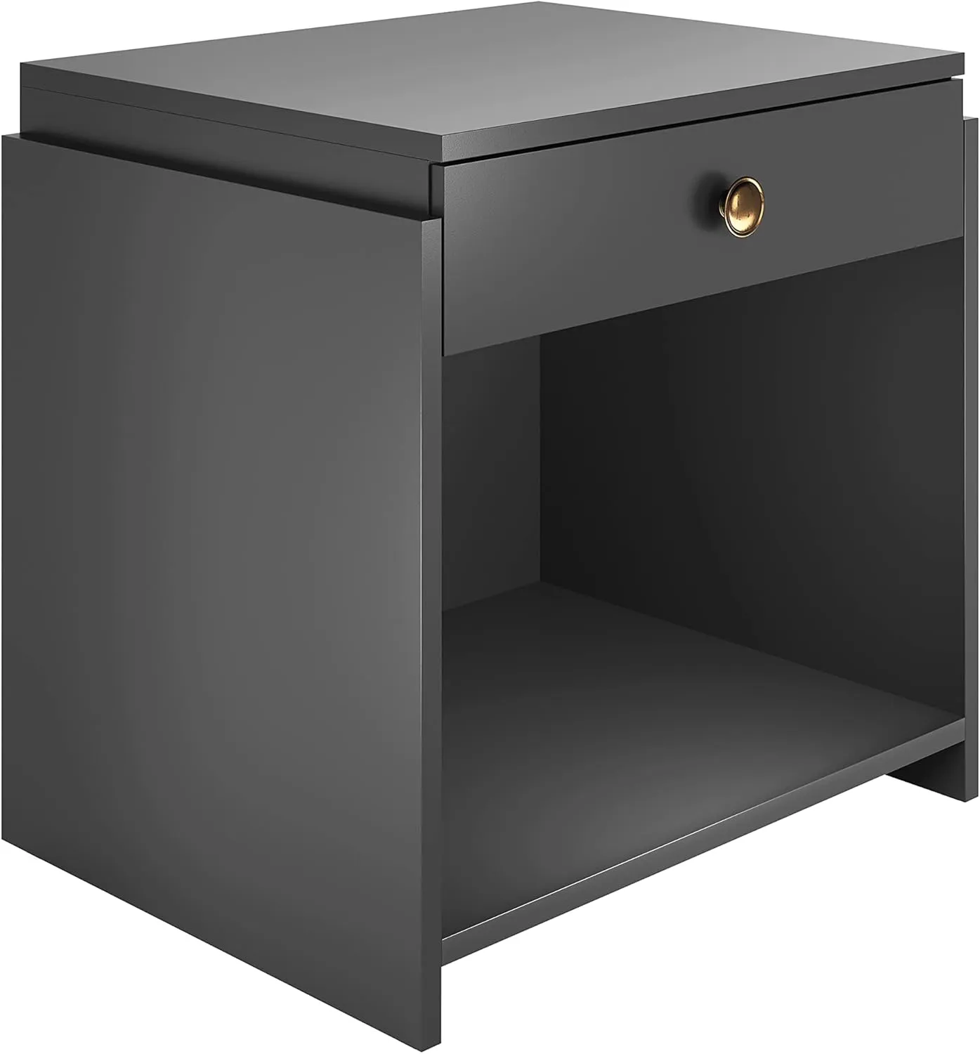 Boyd Sleep Bedroom Nightstand Bedside Table: Sydney Single Drawer Storage with Open Shelving, Black