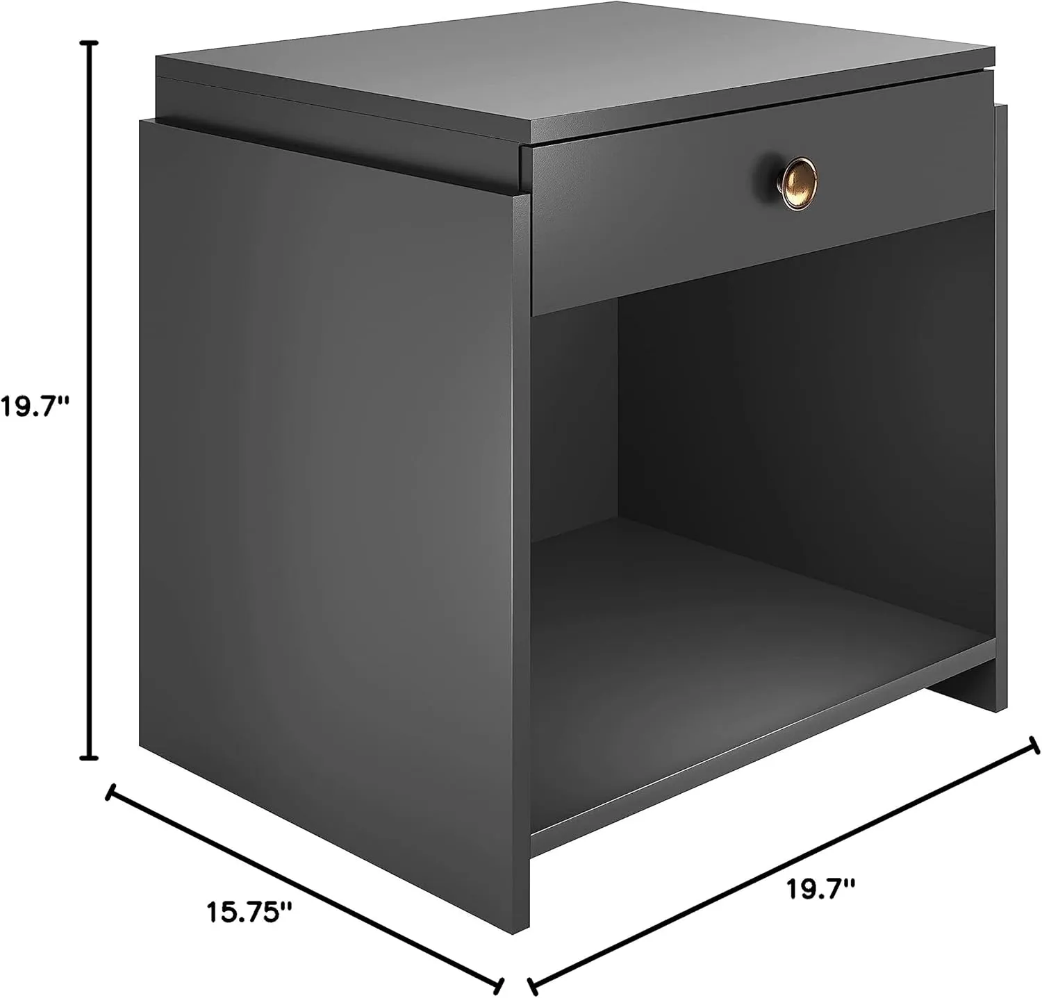 Boyd Sleep Bedroom Nightstand Bedside Table: Sydney Single Drawer Storage with Open Shelving, Black