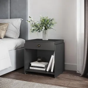 Boyd Sleep Bedroom Nightstand Bedside Table: Sydney Single Drawer Storage with Open Shelving, Black