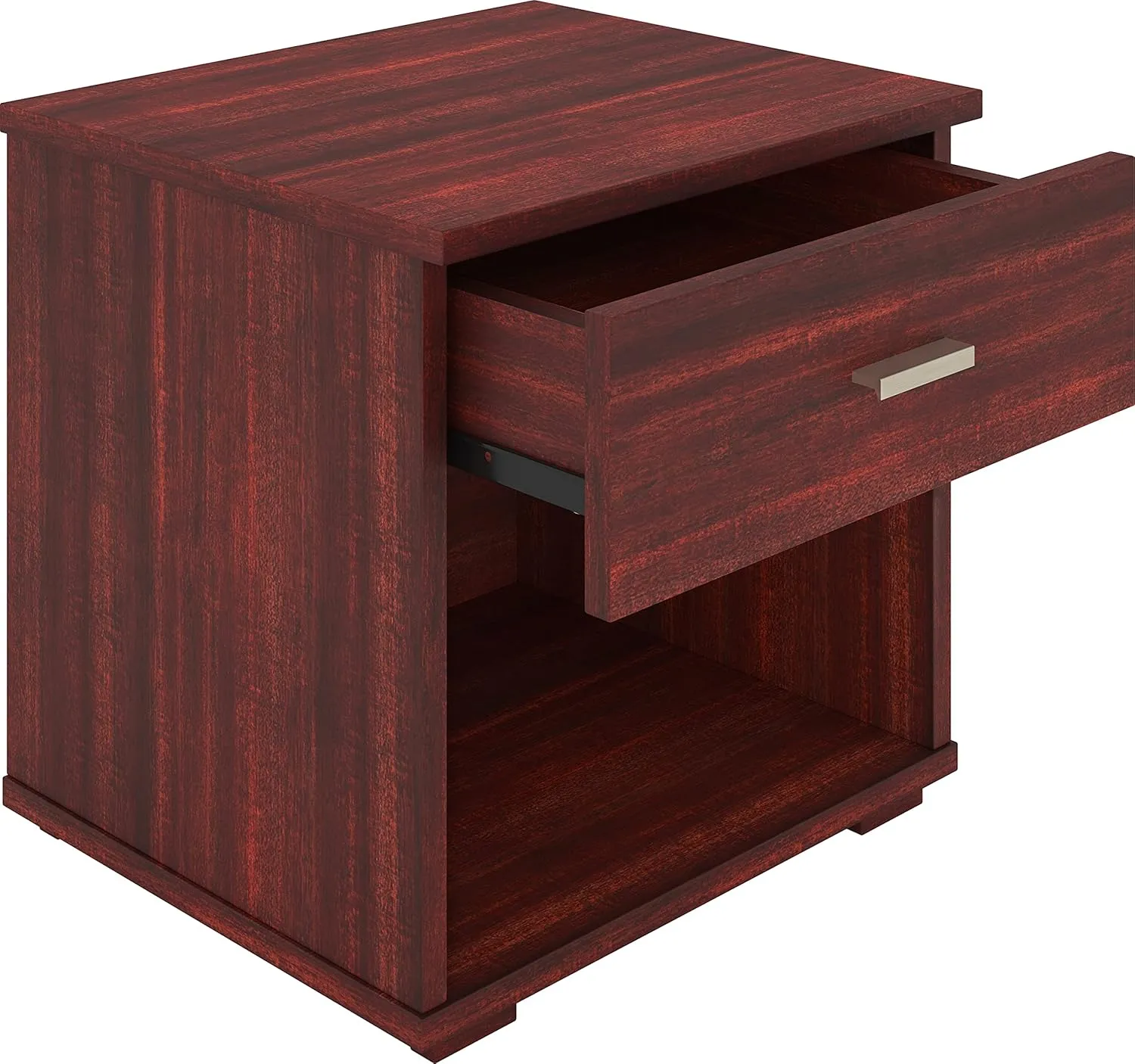 Boyd Sleep Novara One Drawer Nightstand with Open Storage Cubby: Modern Bedroom Storage Side Table, Cherry