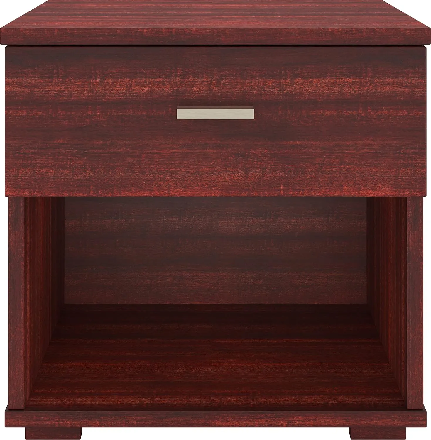 Boyd Sleep Novara One Drawer Nightstand with Open Storage Cubby: Modern Bedroom Storage Side Table, Cherry