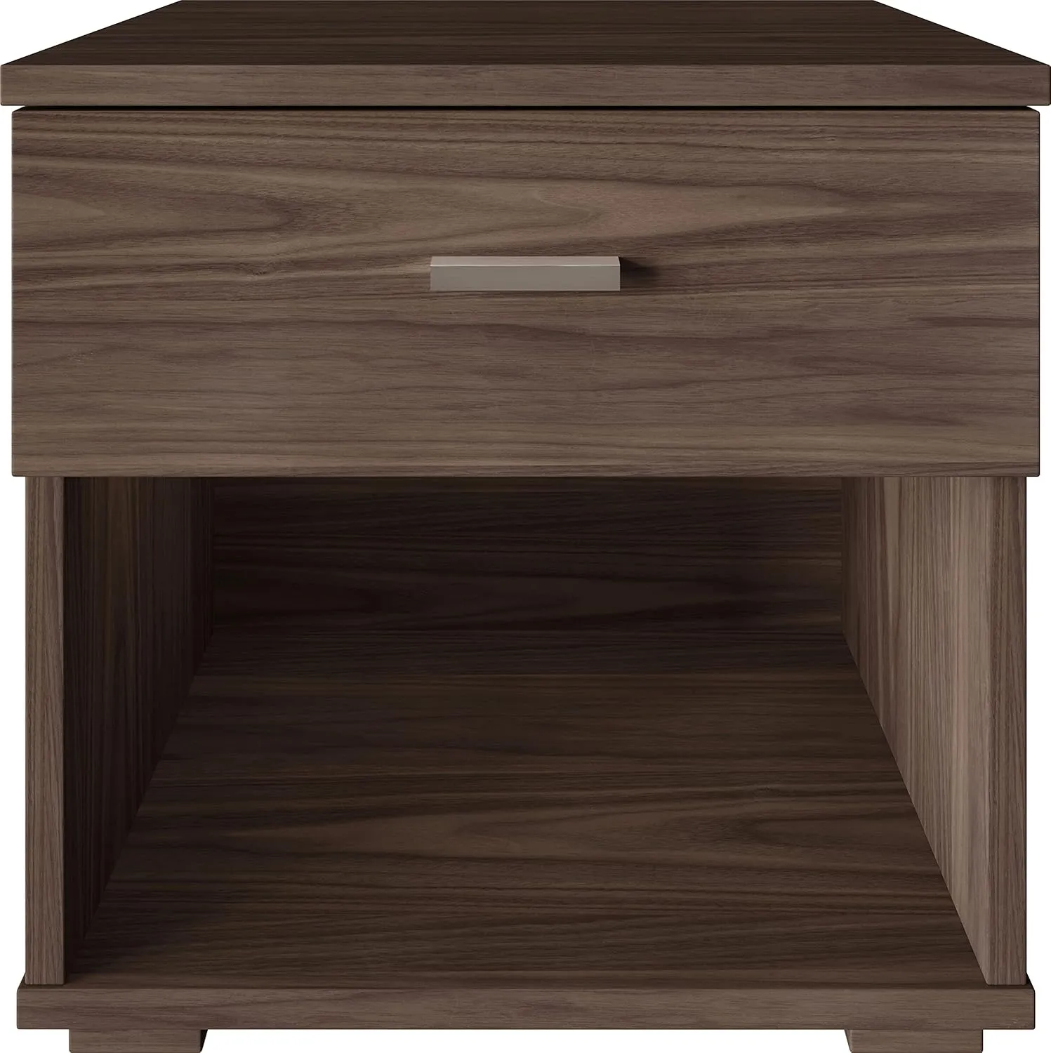 Boyd Sleep Novara One Drawer Nightstand with Open Storage Cubby: Modern Bedroom Storage Side Table, Walnut