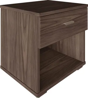 Boyd Sleep Novara One Drawer Nightstand with Open Storage Cubby: Modern Bedroom Storage Side Table, Walnut