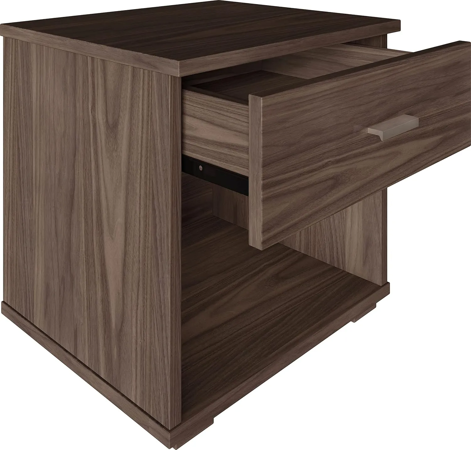 Boyd Sleep Novara One Drawer Nightstand with Open Storage Cubby: Modern Bedroom Storage Side Table, Walnut