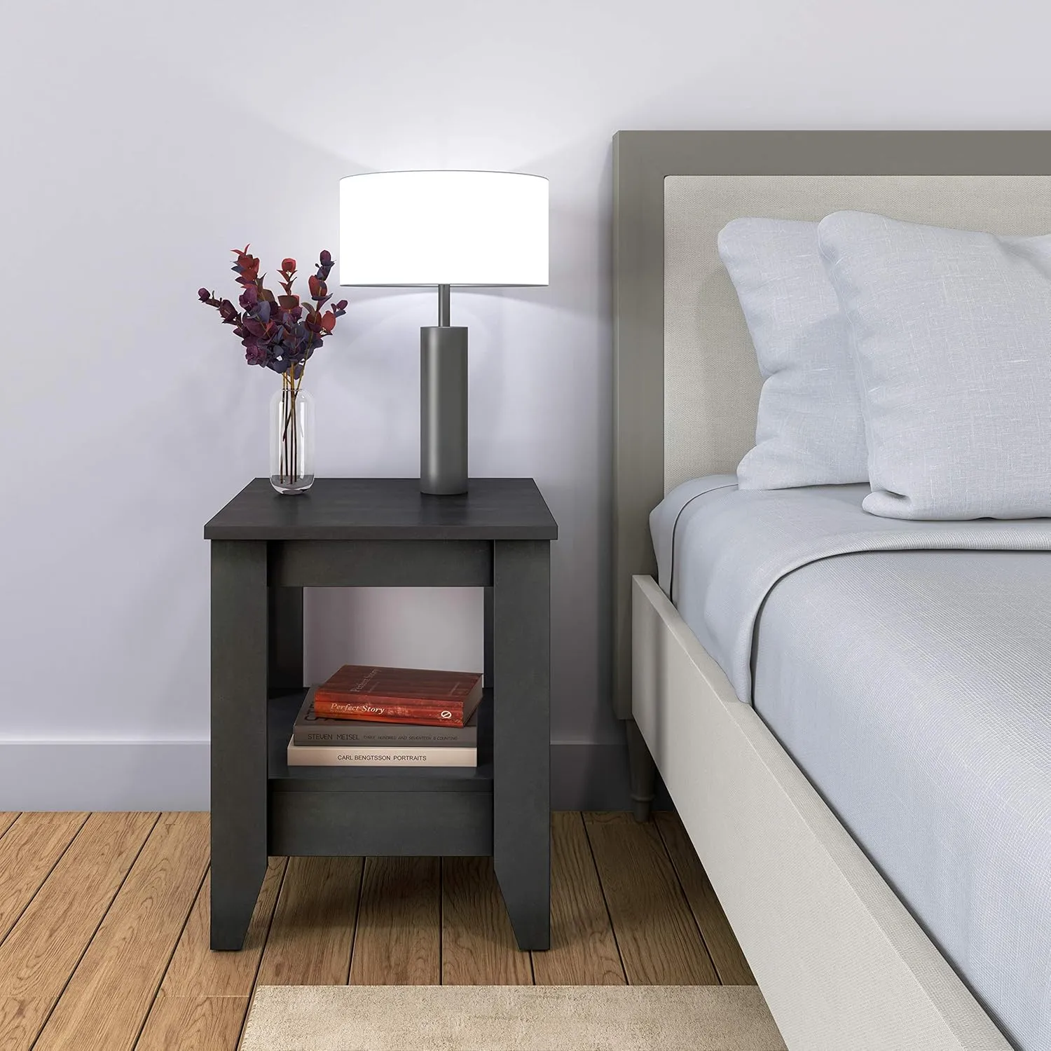Boyd Sleep Prato Classic Wood One Shelf Nightstand: Traditional Side End Table with Open Storage, Black