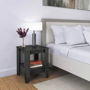 Boyd Sleep Prato Classic Wood One Shelf Nightstand: Traditional Side End Table with Open Storage, Black