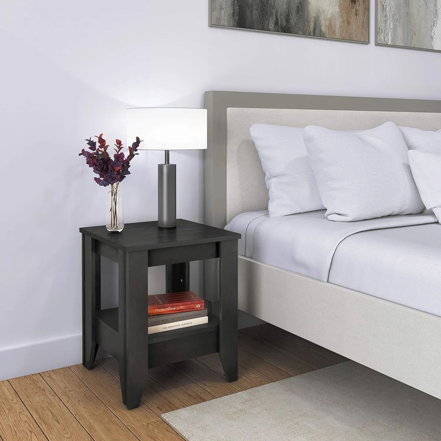 Boyd Sleep Prato Classic Wood One Shelf Nightstand: Traditional Side End Table with Open Storage, Black