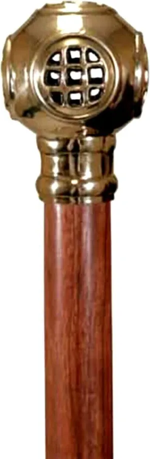 Brass US Navy Divers Diving Helmet Head Walking Cane -Vintage Brown Wooden Walking Stick/Cane - Designer Handmade Walking Canes For Men, Women, Hiking, Camping,Senior
