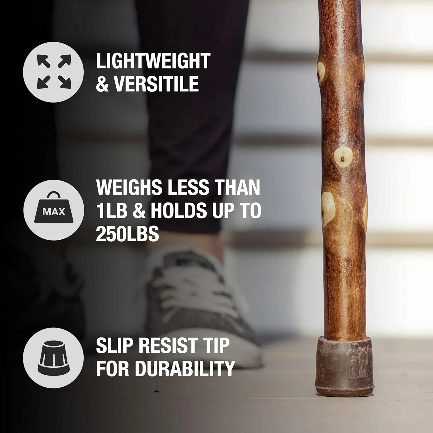 Brazos Rustic Wood Walking Stick, Maple, Traditional Style Handle, for Men & Women, Made in the USA, 55"
