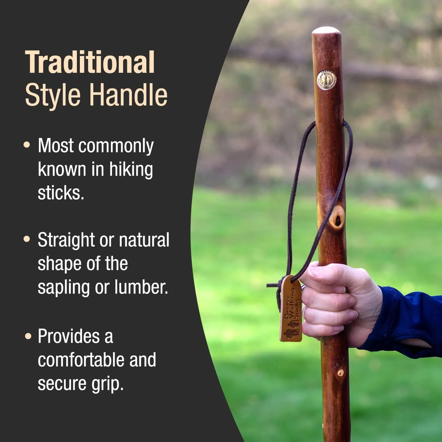 Brazos Rustic Wood Walking Stick, Maple, Traditional Style Handle, for Men & Women, Made in the USA, 55"