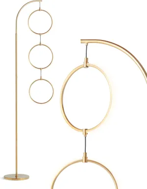 Brightech Nova Modern Floor Lamp Matches Living Room Décor - Contemporary Arc Tall Lamp with 3-Circle Ring-Style Pendant - Over The Couch Standing on Arching Pole - Eclectic - Gold