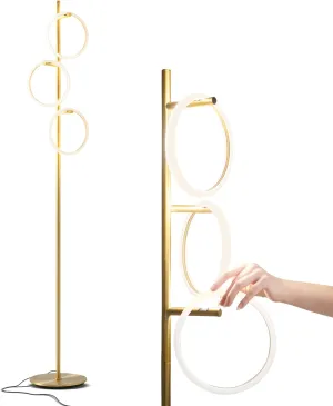 Brightech Saturn Floor Lamp, Great Living Room Decor, Tall Tree Lamp for Offices, Contemporary Standing Lamp with 3 LED Lights for Bedroom Reading - Gold/Brass