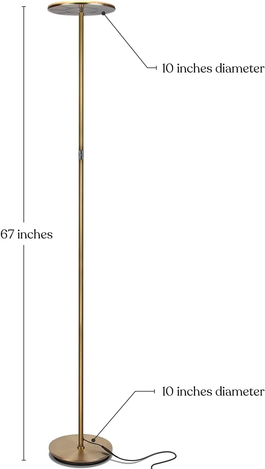 Brightech Sky Flux Dimmable LED Floor Lamp – Super Bright Floor Lamp for Living Room and Offices – Torchiere Standing Lamp with 3 Light Options, Tall Lamp for Bedroom Reading and More - Brass
