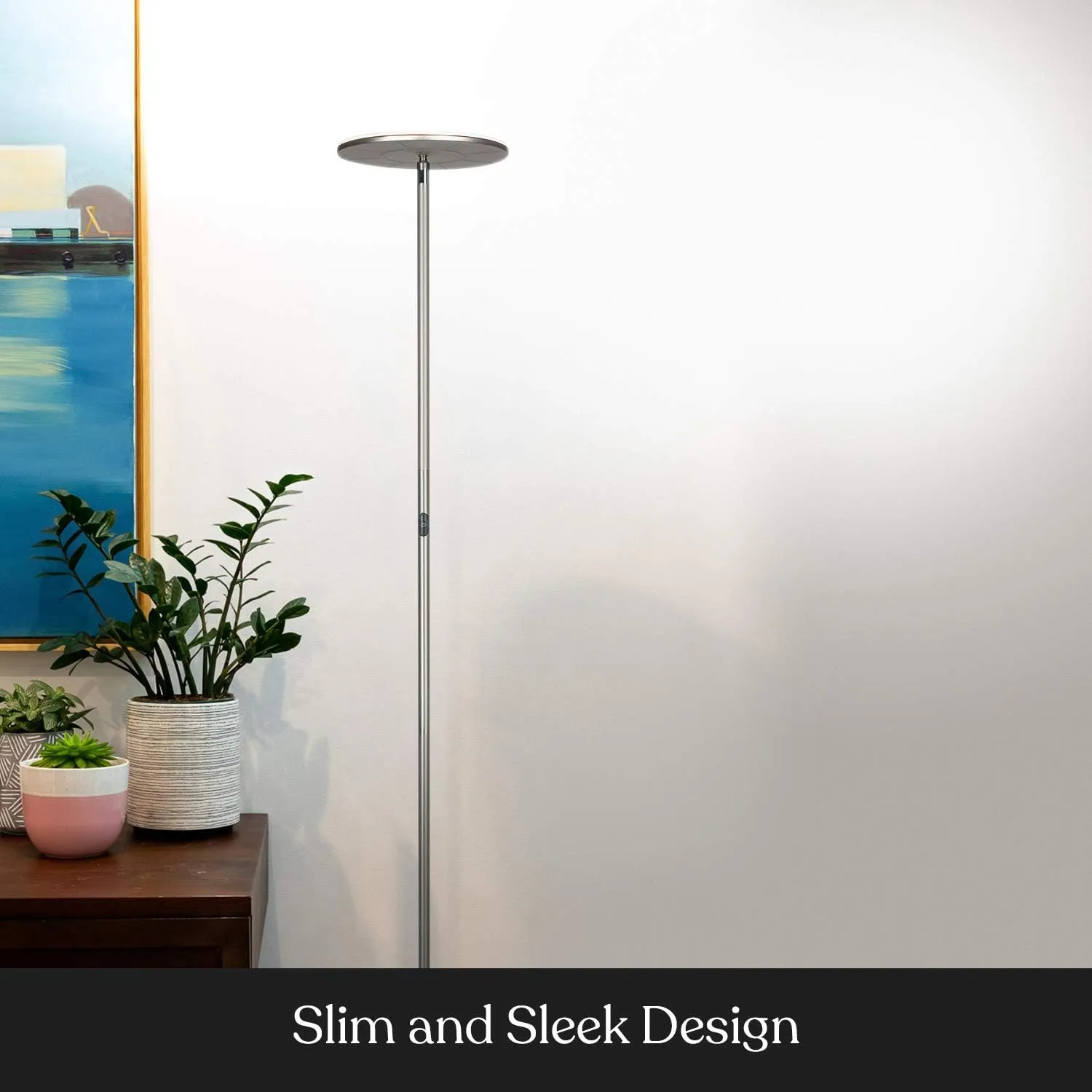 Brightech Sky Flux Dimmable LED Floor Lamp – Super Bright Floor Lamp for Living Room and Offices – Torchiere Standing Lamp with 3 Light Options, Tall Lamp for Bedroom Reading and More - Nickel