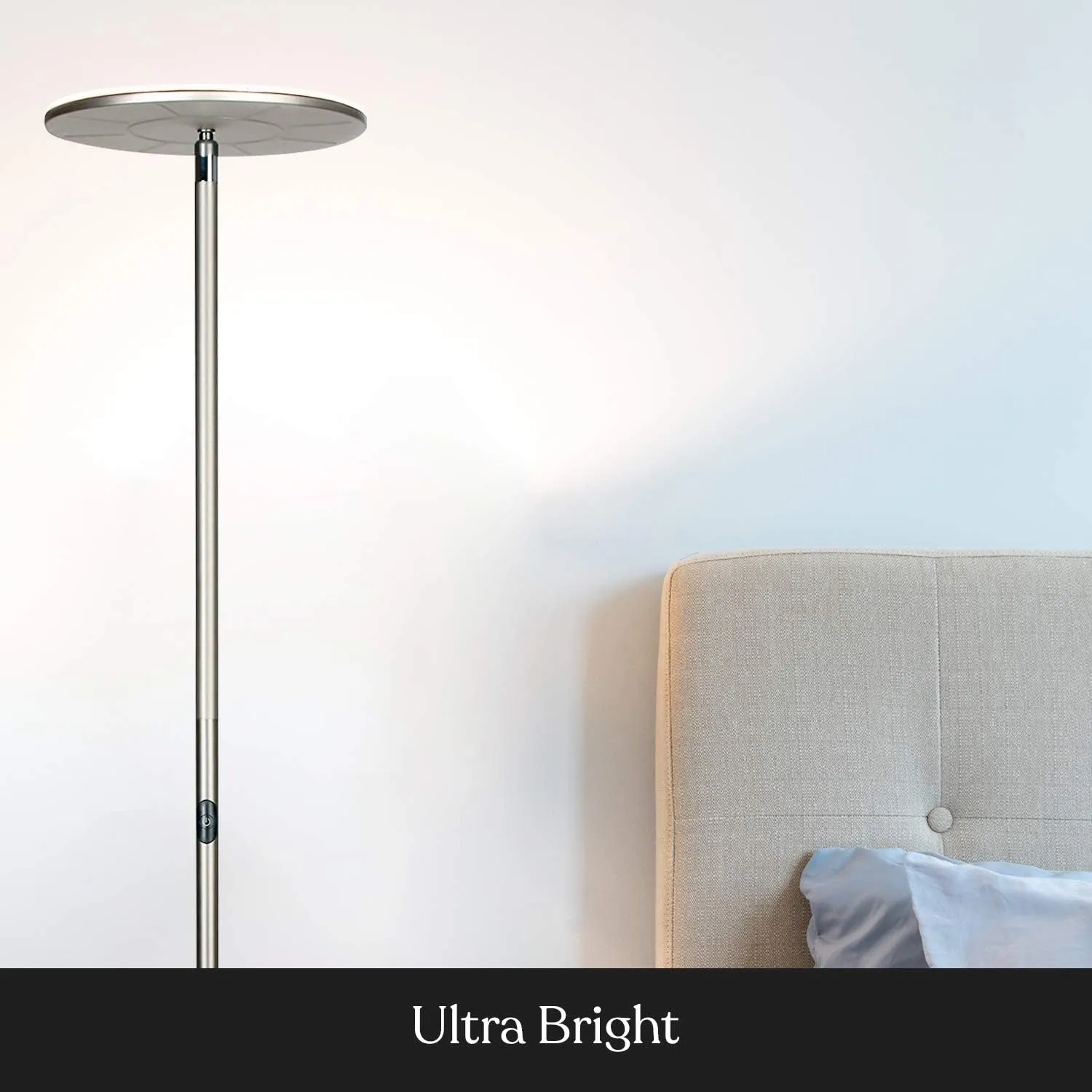Brightech Sky Flux Dimmable LED Floor Lamp – Super Bright Floor Lamp for Living Room and Offices – Torchiere Standing Lamp with 3 Light Options, Tall Lamp for Bedroom Reading and More - Nickel