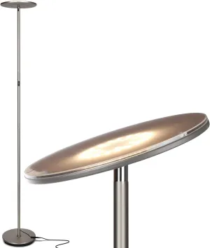 Brightech Sky Flux Dimmable LED Floor Lamp – Super Bright Floor Lamp for Living Room and Offices – Torchiere Standing Lamp with 3 Light Options, Tall Lamp for Bedroom Reading and More - Nickel