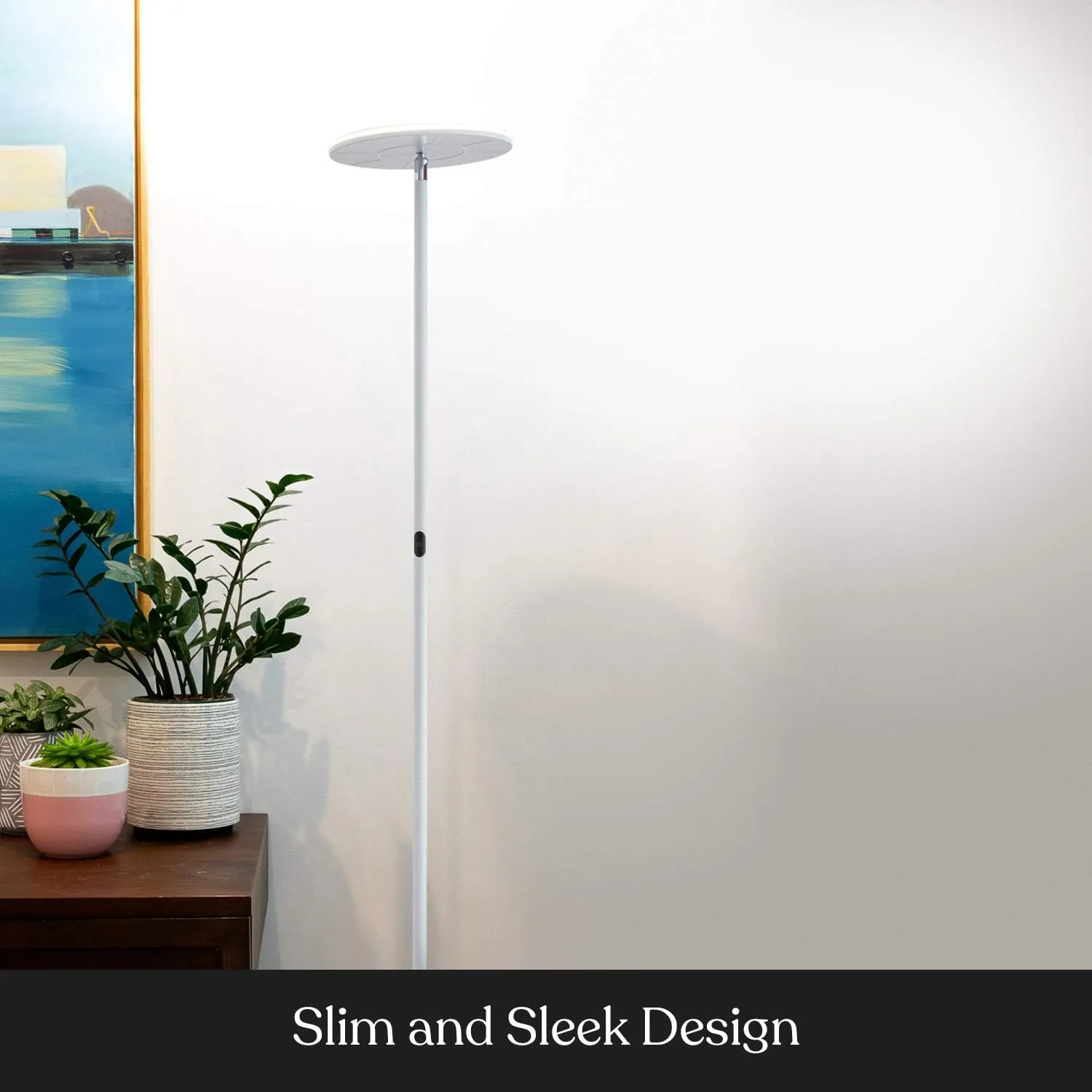 Brightech Sky Flux Dimmable LED Floor Lamp – Super Bright Floor Lamp for Living Room and Offices – Torchiere Standing Lamp with 3 Light Options, Tall Lamp for Bedroom Reading and More - White