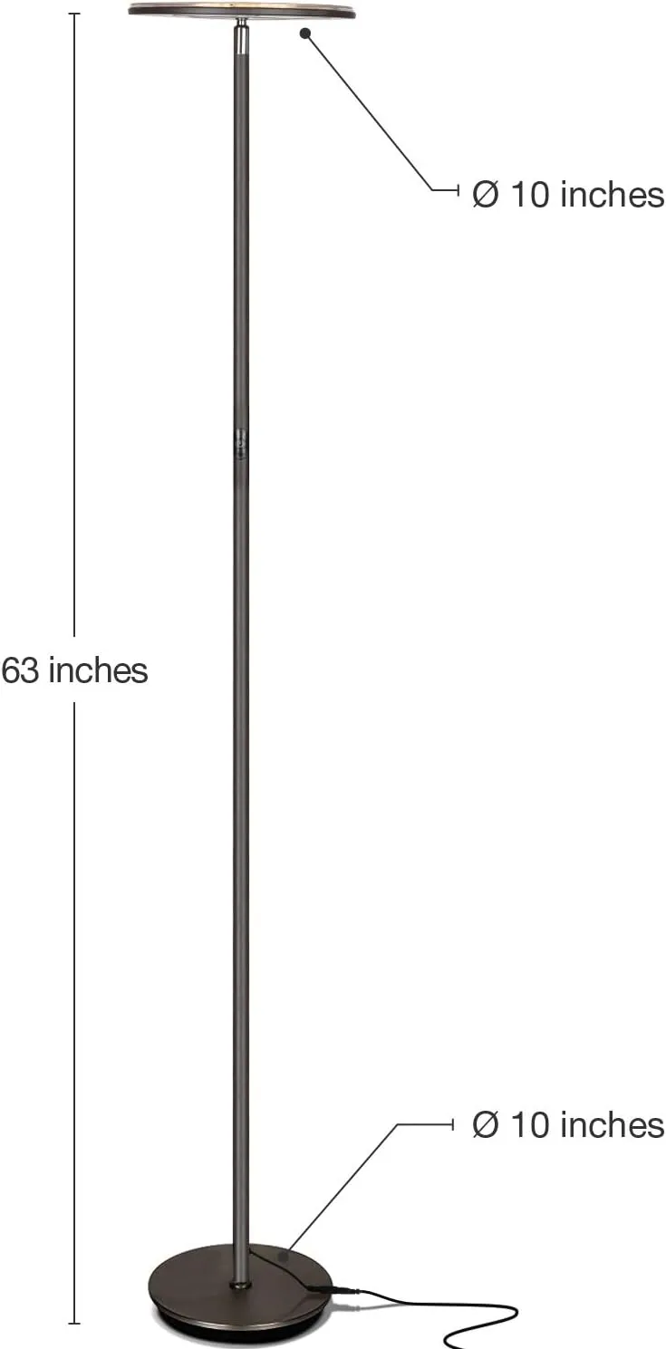 Brightech Sky LED Floor lamp, Torchiere Super Bright Floor Lamp for Living Rooms & Offices - Dimmable, Tall Standing Lamp for Bedroom Reading - Bronze