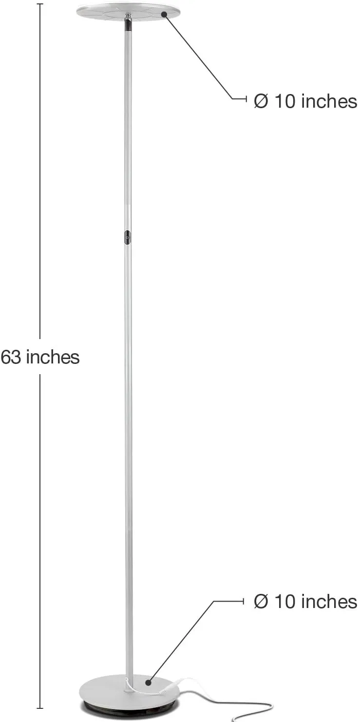 Brightech Sky LED Floor lamp, Torchiere Super Bright Floor Lamp for Living Rooms & Offices - Dimmable, Tall Standing Lamp for Bedroom Reading - Platinum Silver