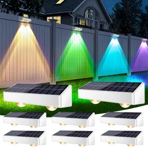 Brizled White Solar Fence Lights Outdoor, 11 Modes & 9 Colors Color Changing Solar Wall Lights, 100 Lumens IP65 Waterproof Outdoor Deck Lighting for Railing Wall Fence Poolside, 8 Pack