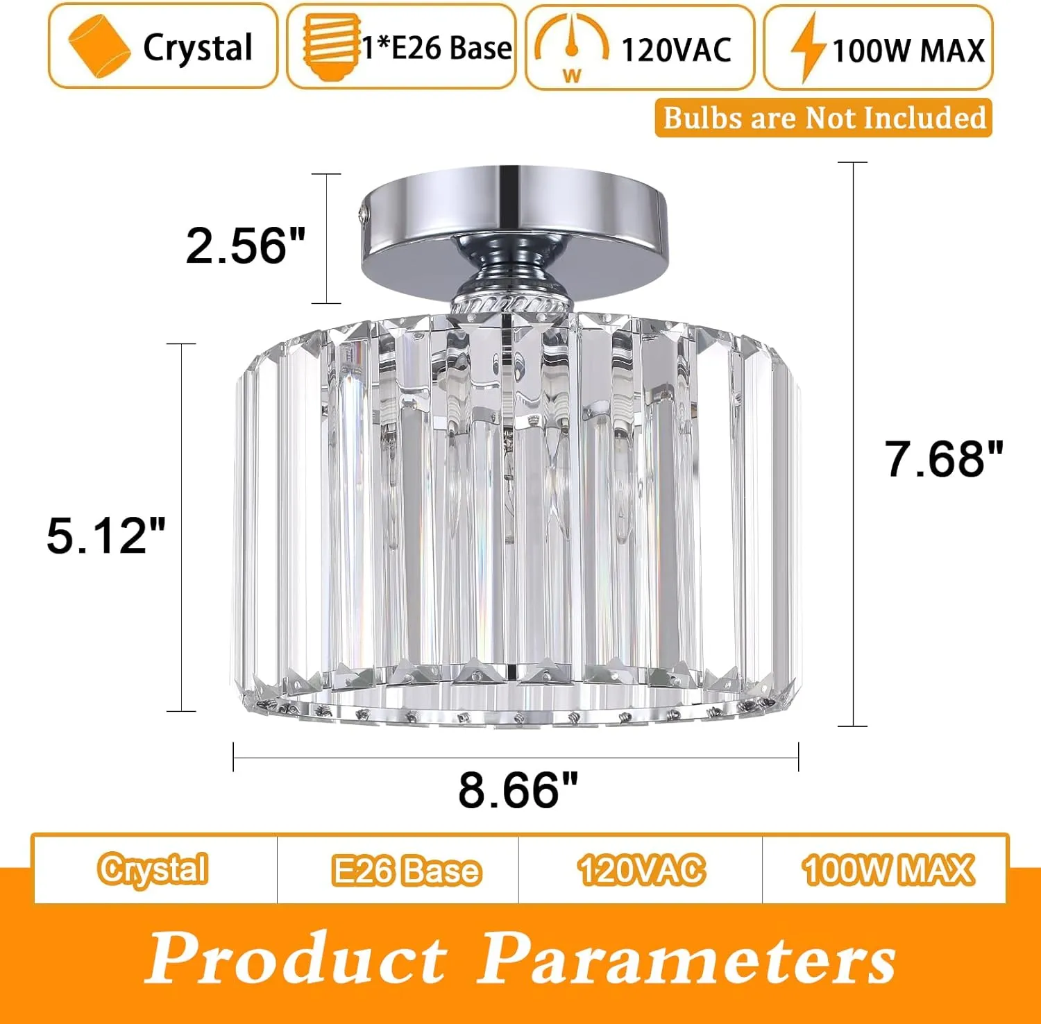 BUXVRCS Semi Flush Mount Modern Chandelier, Crystal Ceiling Light Fixture, Small Close to Ceiling Light for Living Room, Bedroom, Hallway, Bathroom, Kitchen, Entryway (Silver)