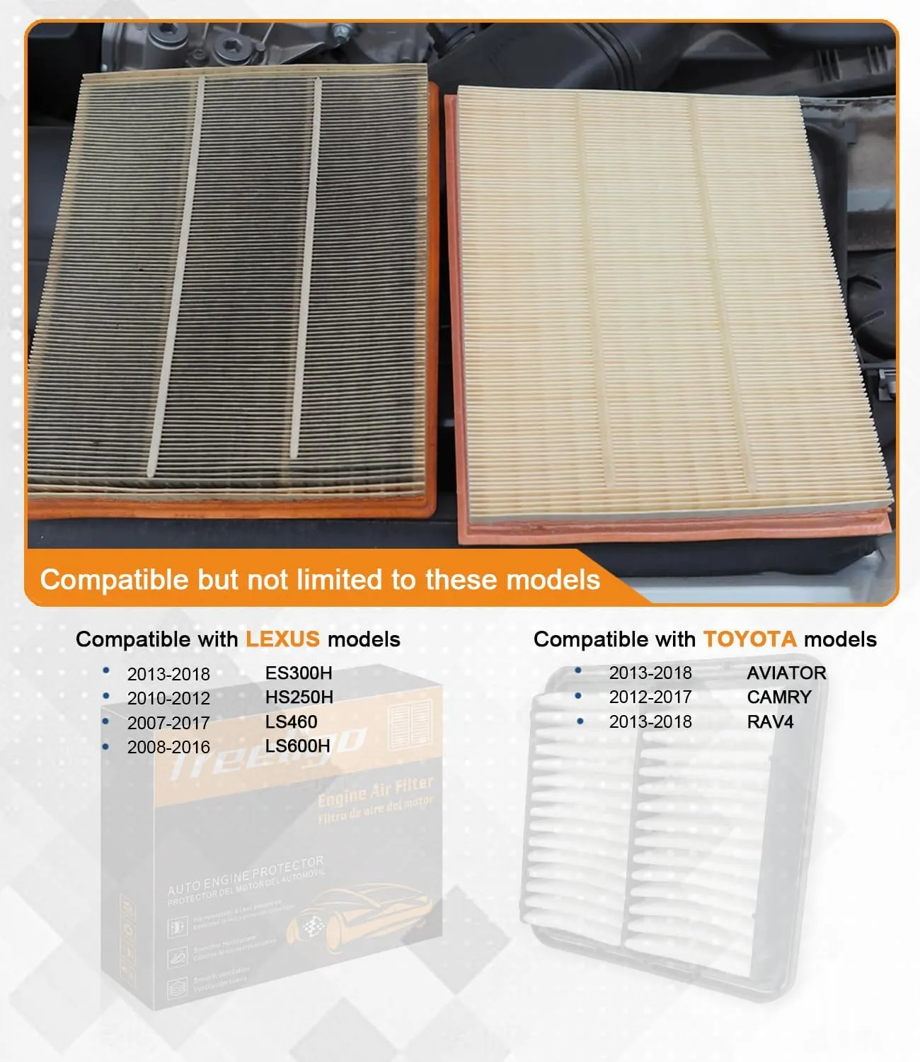 CA10677 Engine Air Filter, Replacement for RAV4 2.5L(Gas Only) 2013-2018 Camry(Hybrid) 2012-2017 Avalon(Hybrid) 2013-2018 LS460 2007-2017 ES300h 2013-2018 LS600h 2008-2016 HS250h