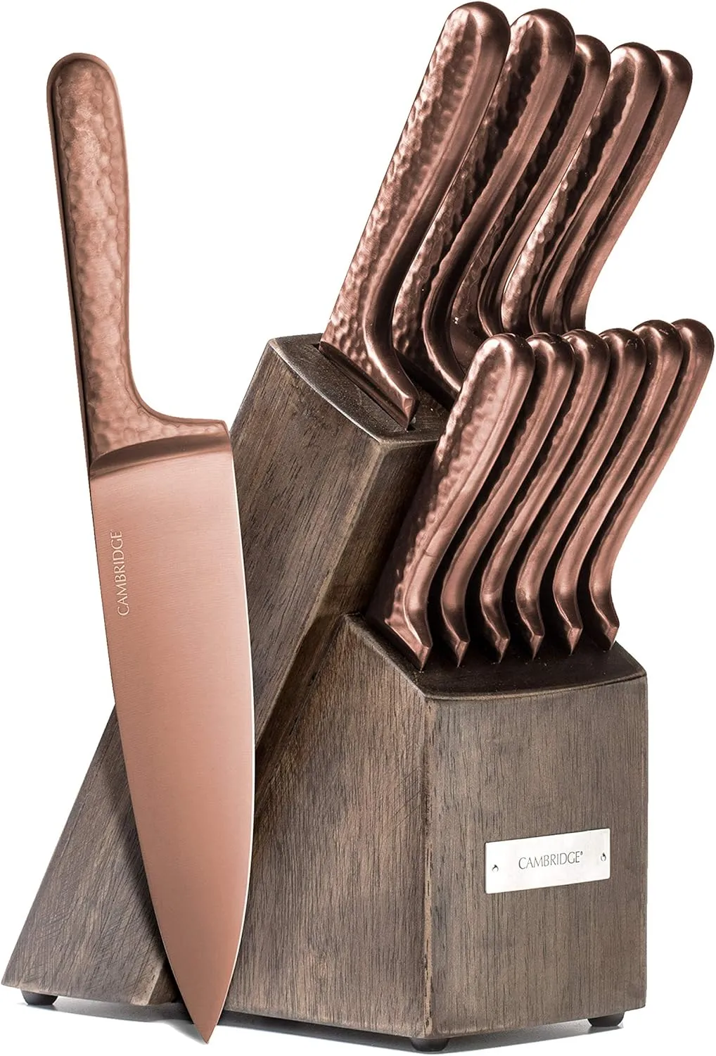 Cambridge Silversmiths Rame Hammered Copper 12-Piece Cutlery Set with Block
