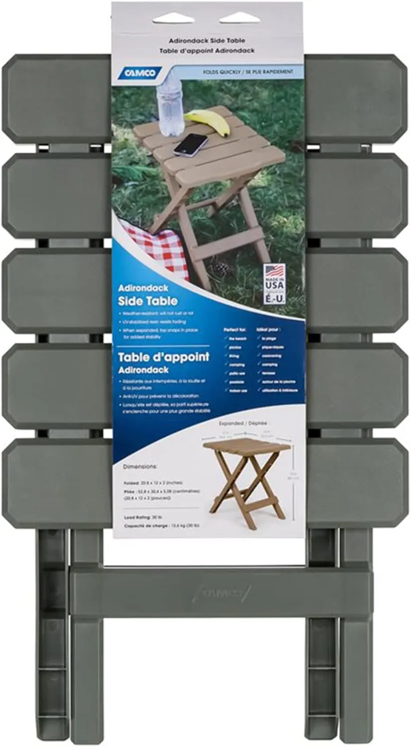Camco 21042 Quick-Folding Adirondack Table, Plastic, Sage