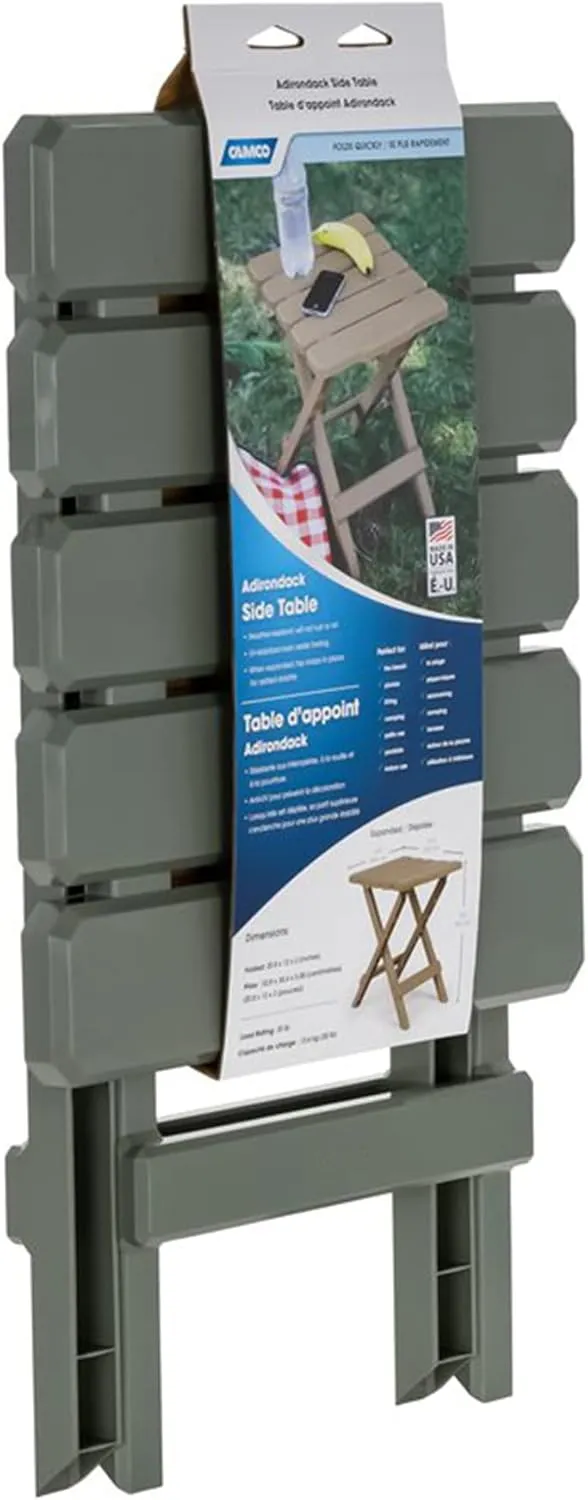 Camco 21042 Quick-Folding Adirondack Table, Plastic, Sage