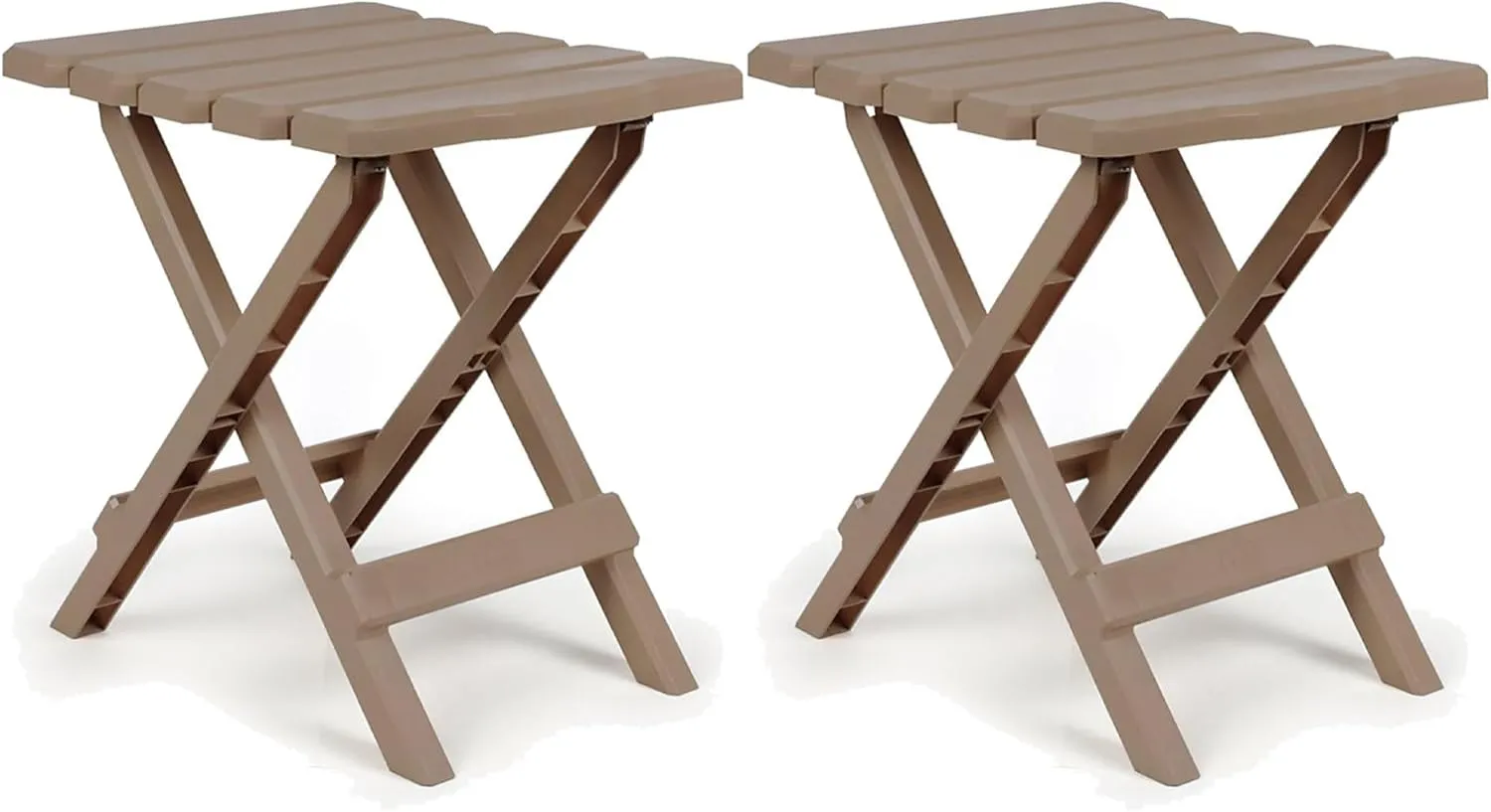 Camco Adirondack Portable Outdoor Camping Small Weatherproof Rustproof Durable Plastic Folding Side Table for Indoor and Outdoor Use, 2 Pack, Taupe