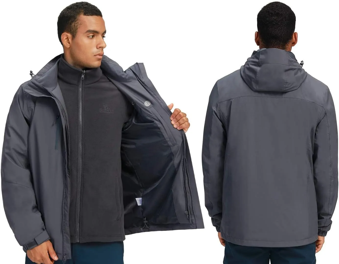 CAMEL CROWN Outdoor Jacket Men Winter Ski Jacket Windbreaker 3 in1 Hooded Rain Coat for Traveling Climbing Hiking