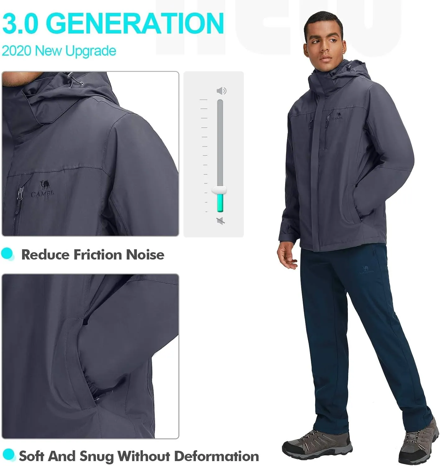 CAMEL CROWN Outdoor Jacket Men Winter Ski Jacket Windbreaker 3 in1 Hooded Rain Coat for Traveling Climbing Hiking