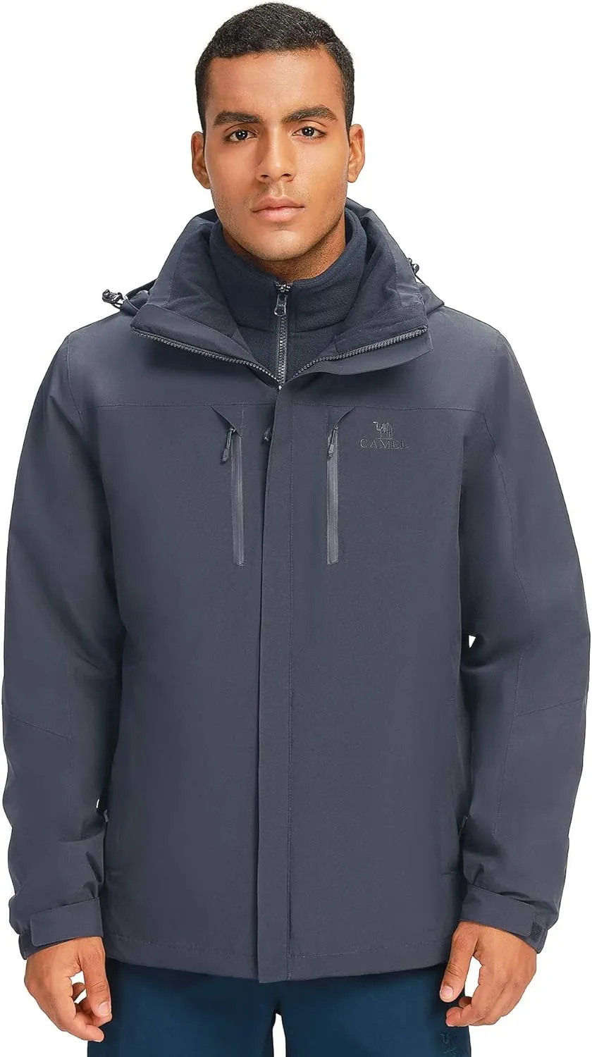 CAMEL CROWN Outdoor Jacket Men Winter Ski Jacket Windbreaker 3 in1 Hooded Rain Coat for Traveling Climbing Hiking