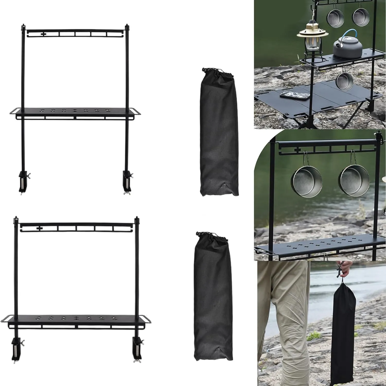 Camping Grills Rack Set Regulable Rack Desktop Desktop Double Layers Storage Rack Suitable for Campers Travelers