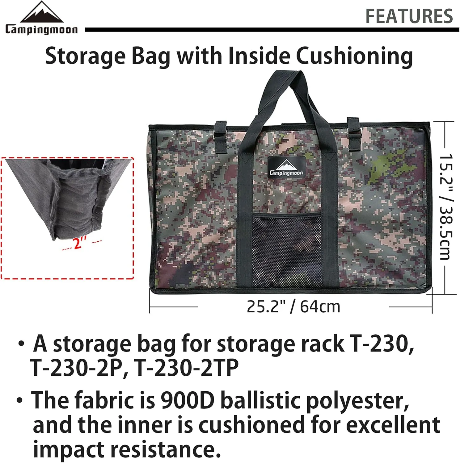 camping moon CAMPINGMOON 25.2"x15.2" Storage Bag with Inside Cushioning Material for Outdoor Folding Rack Table Carrying Bag B-230-M