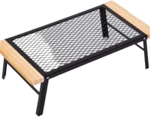 Camping Table Mini Iron Folding Table Storage BBQ Multi Functional BBQ Mesh Table with Wooden Edge