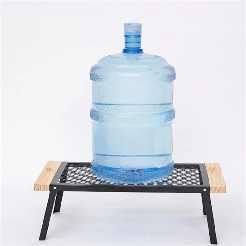 Camping Table Mini Iron Folding Table Storage BBQ Multi Functional BBQ Mesh Table with Wooden Edge