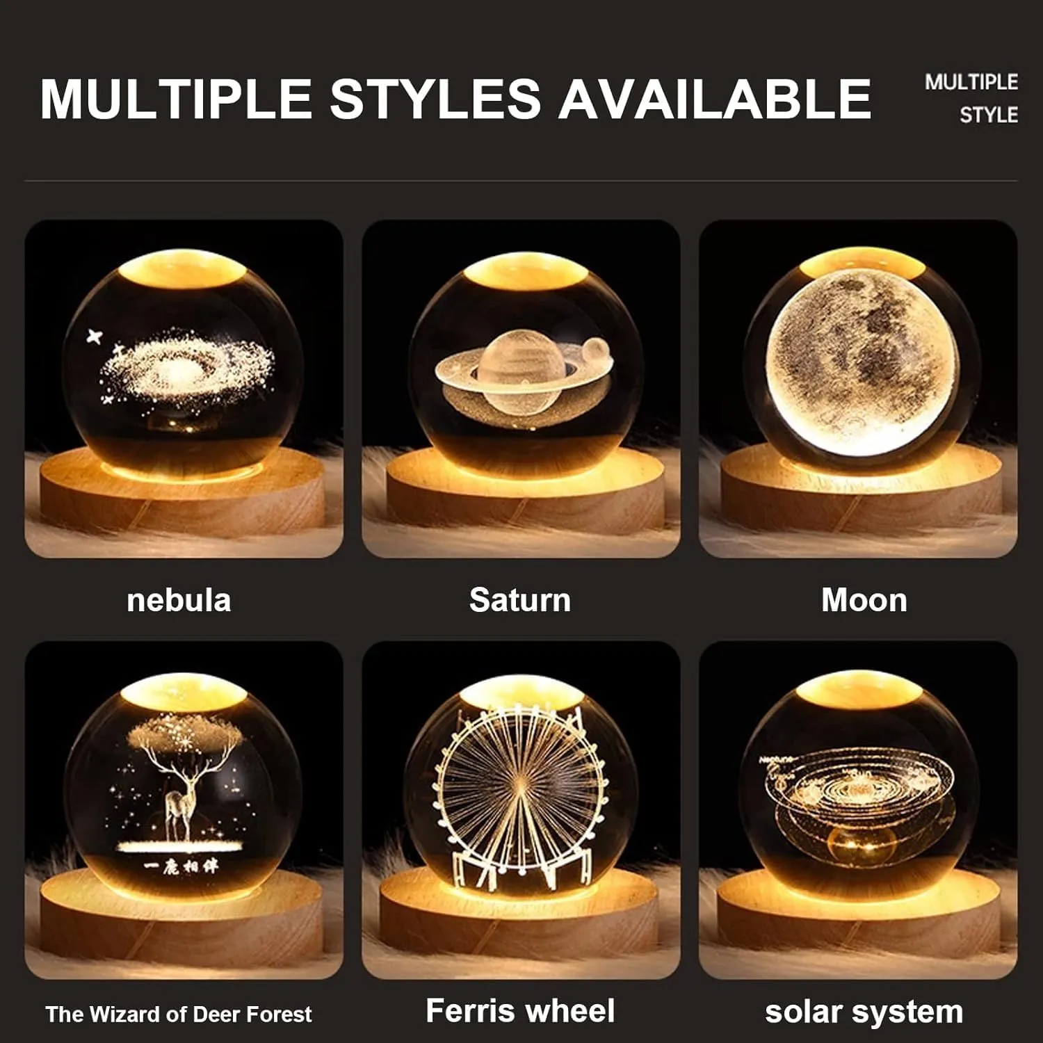 C&M 3D Solar System Crystal Ball Night Light,Solar System Figurine Lamp,Decorative Glass Sphere Ball Paperweight Crystal Sea Animal Decorations for Home (Solar System)
