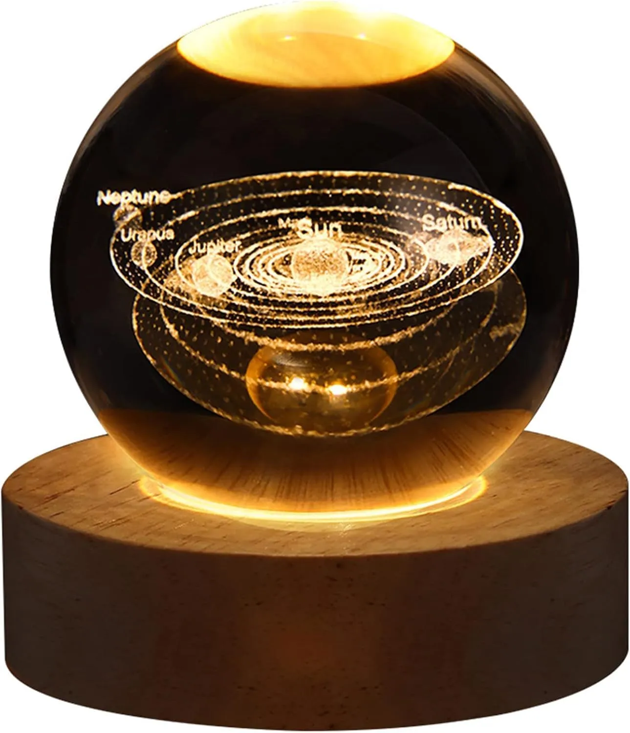 C&M 3D Solar System Crystal Ball Night Light,Solar System Figurine Lamp,Decorative Glass Sphere Ball Paperweight Crystal Sea Animal Decorations for Home (Solar System)
