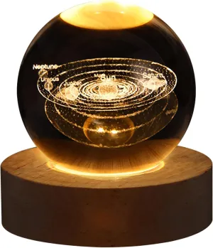 C&M 3D Solar System Crystal Ball Night Light,Solar System Figurine Lamp,Decorative Glass Sphere Ball Paperweight Crystal Sea Animal Decorations for Home (Solar System)