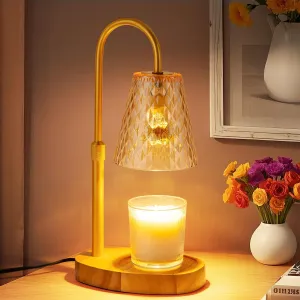 Candle Warmer Lamp with Timer: Electric Candles Warmers Adjustable Height Dimmable - Large Wax Candle Warmers Lamps Scented Flower Light - Home Decor Vintage Wood Base Shade Heat Modern Style Amber